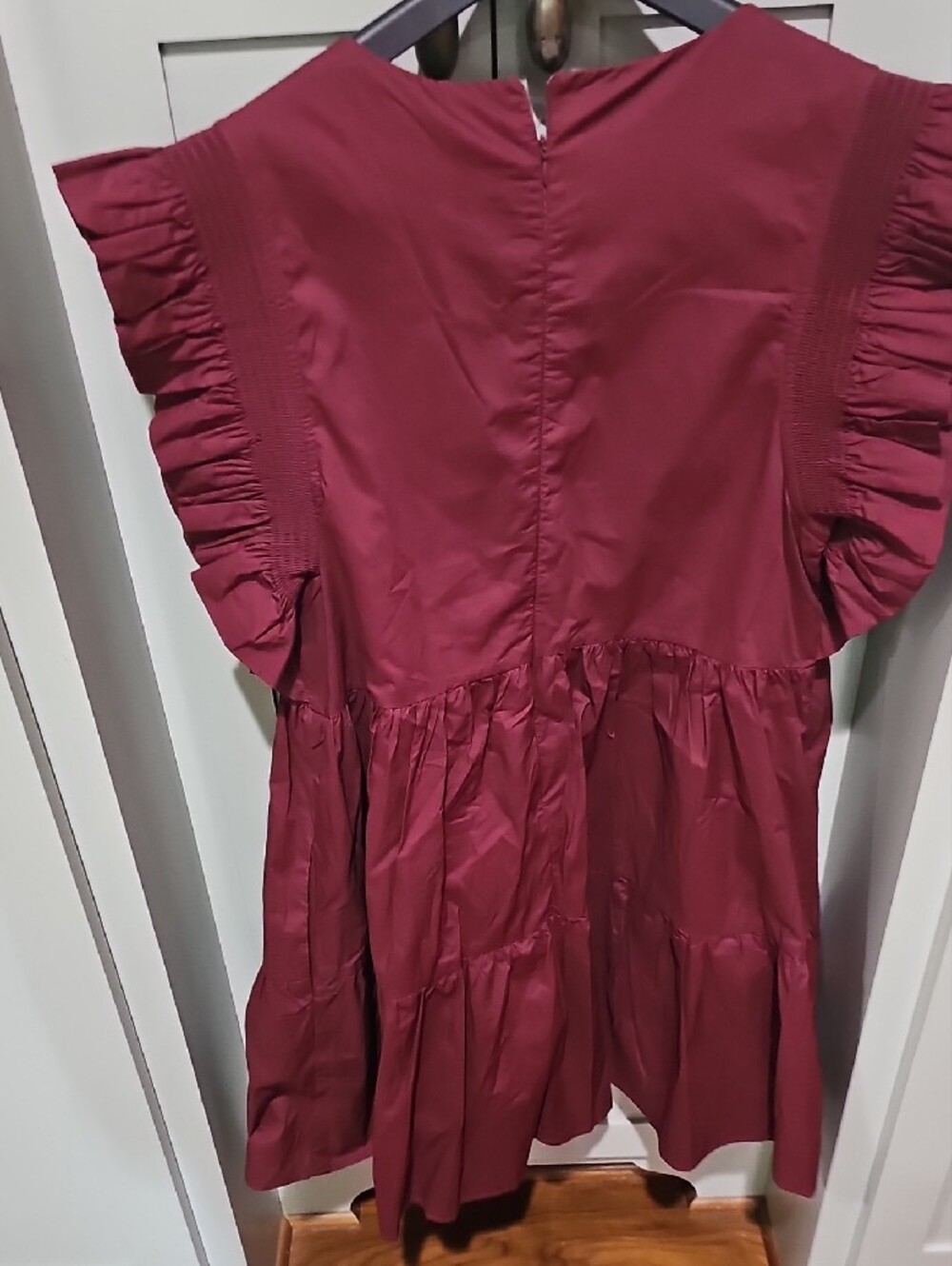 English Factory  Wine Ruffle Sleeve Tiered Dress - Picture 5 of 8